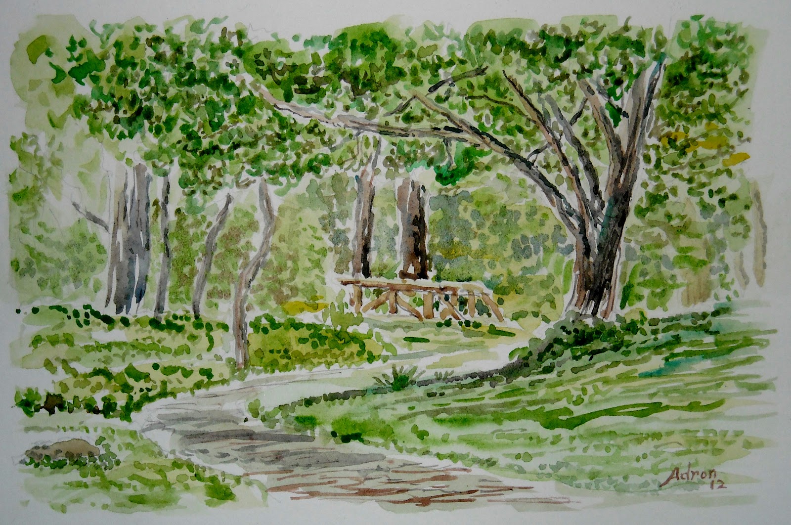 1600x1062 Artist Adron Watercolor Painting Forest Path And Bridge - Watercolor Path