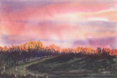 400x269 Evocative Watercolor Painting Of Sunset Landscape - Watercolor Path