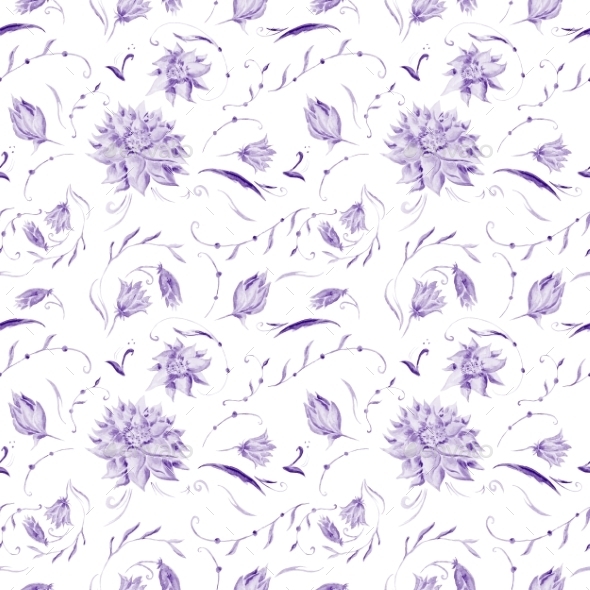 590x590 Purple Watercolor Floral Pattern By Kisika Graphicriver - Watercolor Pattern