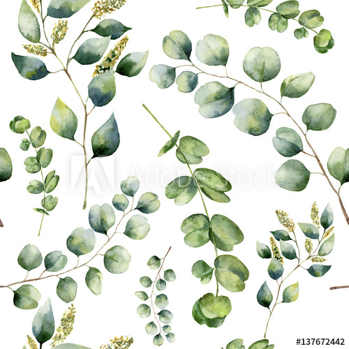 500x500 Watercolor Pattern With Eucalyptus. Hand Painted Floral Ornament - Watercolor Pattern