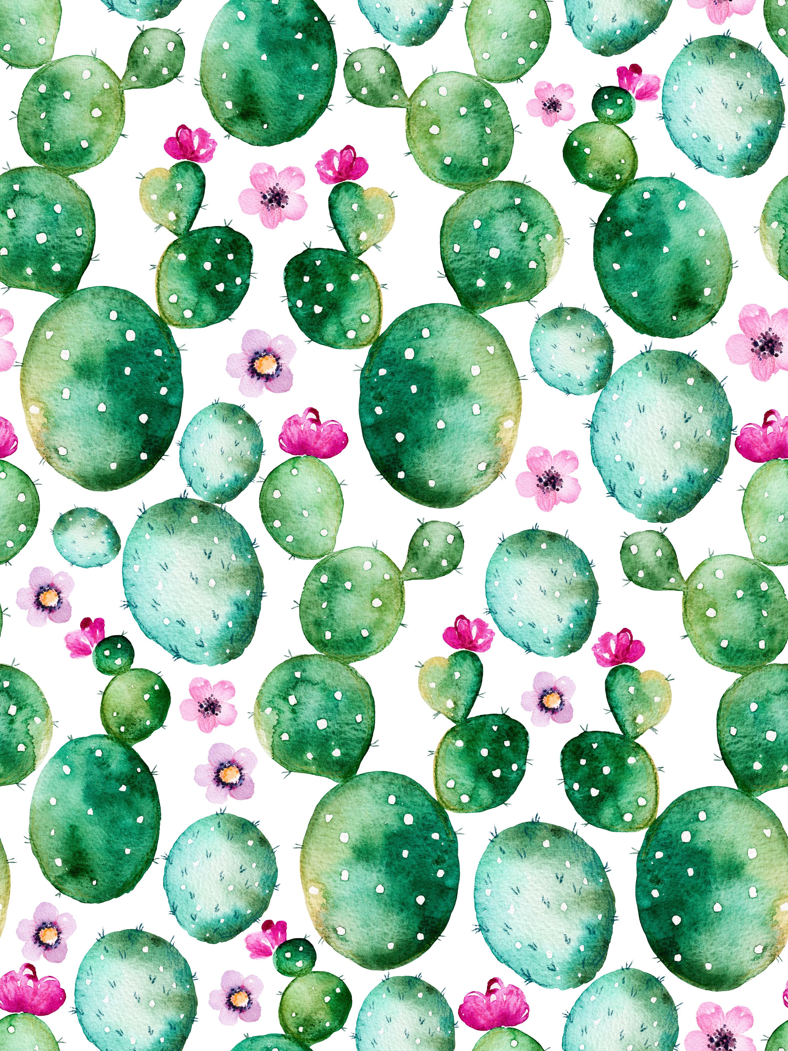 3000x4000 Seamless Pattern With High Quality Hand Painted Watercolor Cactus - Watercolor Pattern Wallpaper