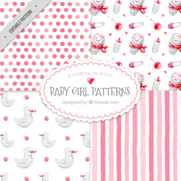 626x626 Set Of Pretty Watercolor Baby Patterns Vector Free Download - Watercolor Patterns Free