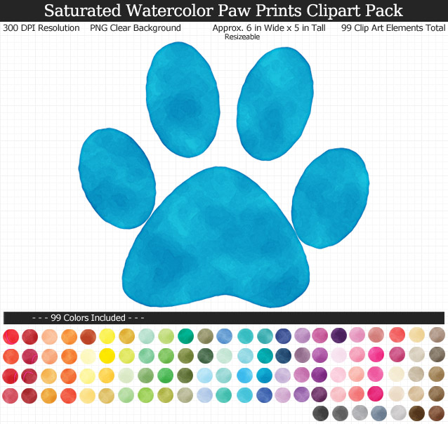 638x604 Paw Prints Clipart Pack - Watercolor Paw Print