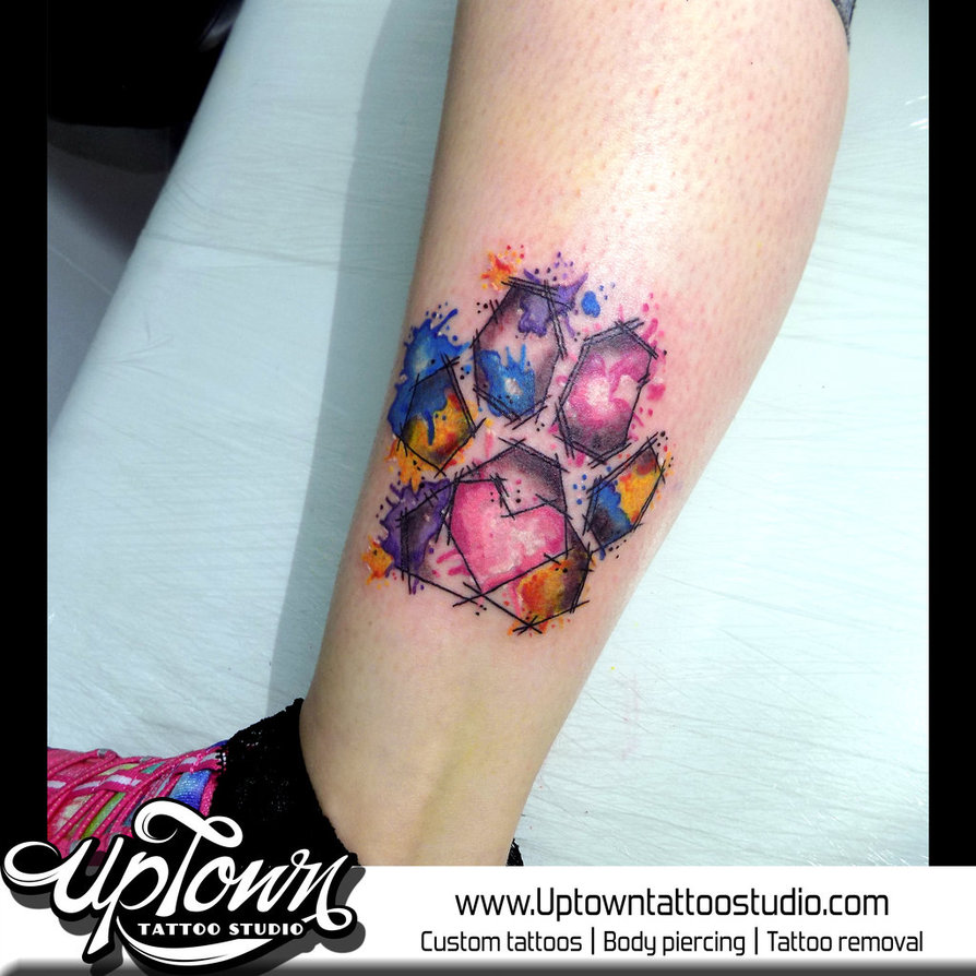 894x894 Water Colour Paw Print By Uptowntattoostudio - Watercolor Paw Print