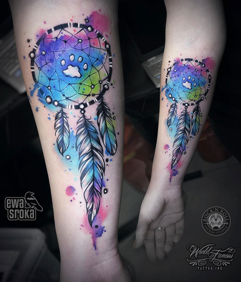 800x935 Watercolor Dreamcatcher Best Tattoo Design Ideas - Watercolor Paw Print