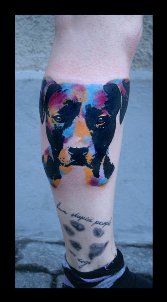 531x960 Watercolor Portrait Of A Dog And Paw Print Tattoo - Watercolor Paw Print