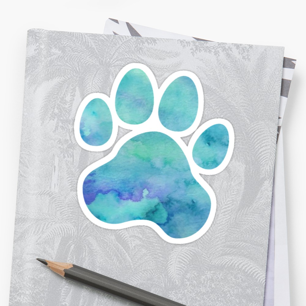 1000x1000 Dark Teal Watercolor Paw Print Stickers By Annmariestowe Redbubble - Watercolor Paw Print
