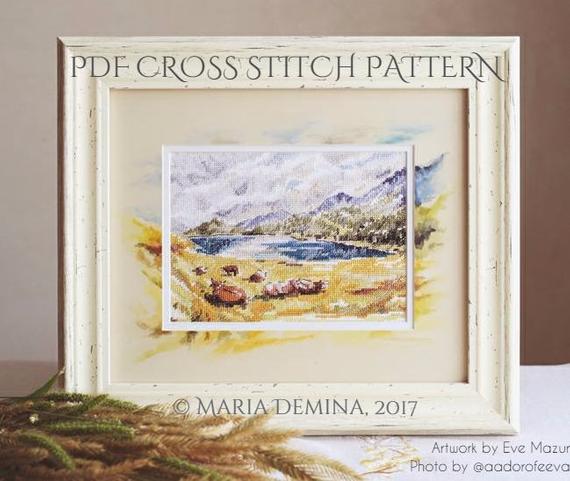 570x481 Watercolor Landscape Pdf Cross Stitch Pattern Instant Etsy - Watercolor Pdf