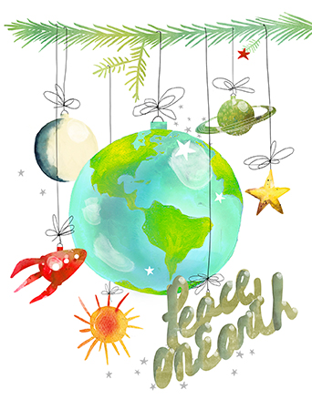 342x450 World Peace Ornaments Christmas Holiday Watercolor Card By Masha D - Watercolor Peace