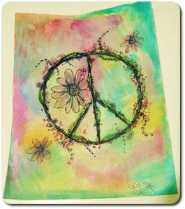 265x300 Signed Original Watercolor Floral Drawing Sketch Peace Sign - Watercolor Peace