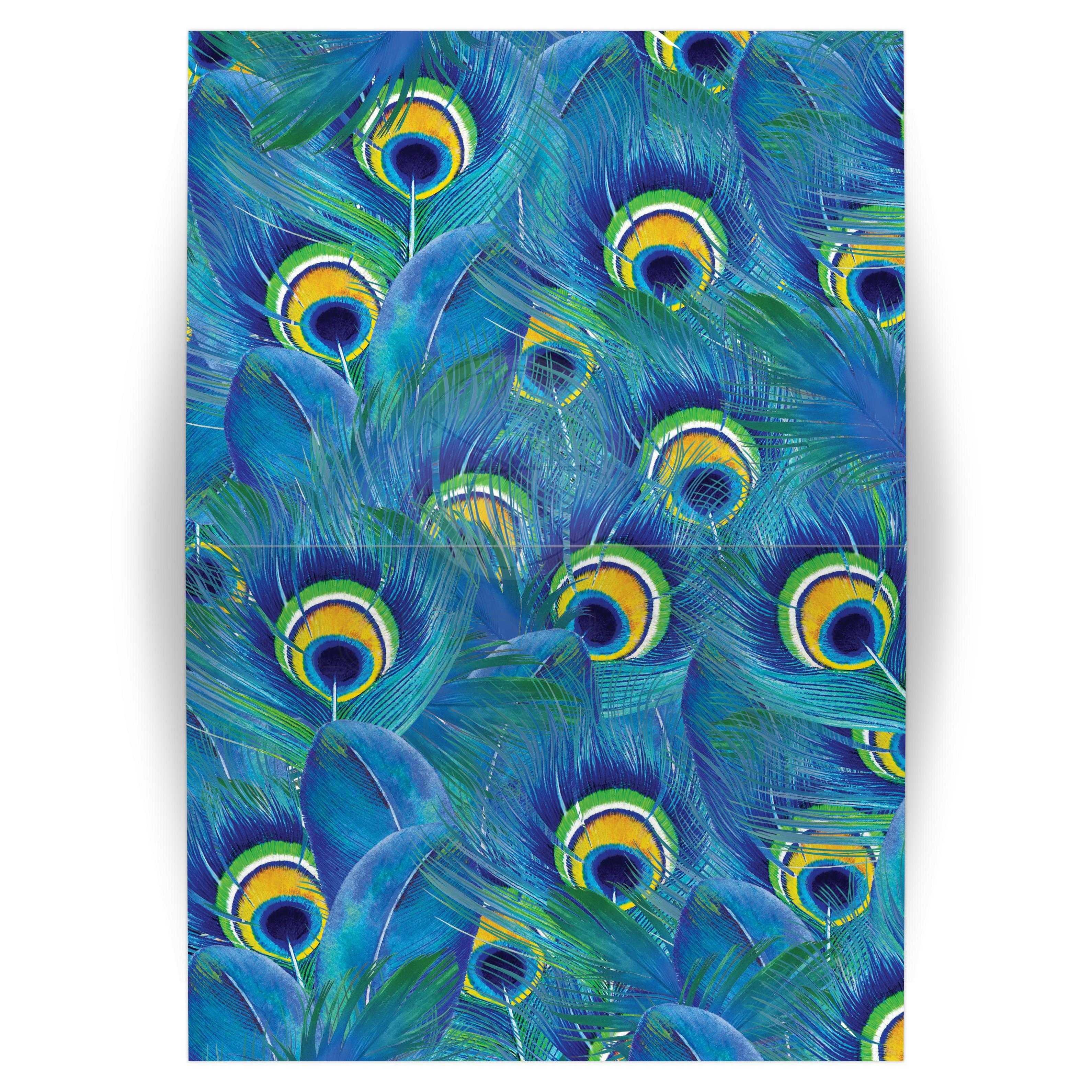 3180x3180 Peacock Feather Folded Greeting Card Blank Any Occasion - Watercolor Peacock Feather