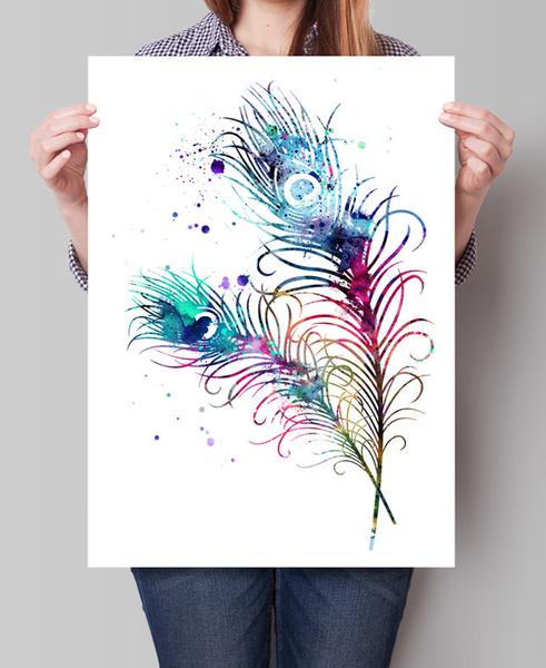 491x600 Peacock Feathers Watercolor Art, Feather Print, Watercolor - Watercolor Peacock Feather