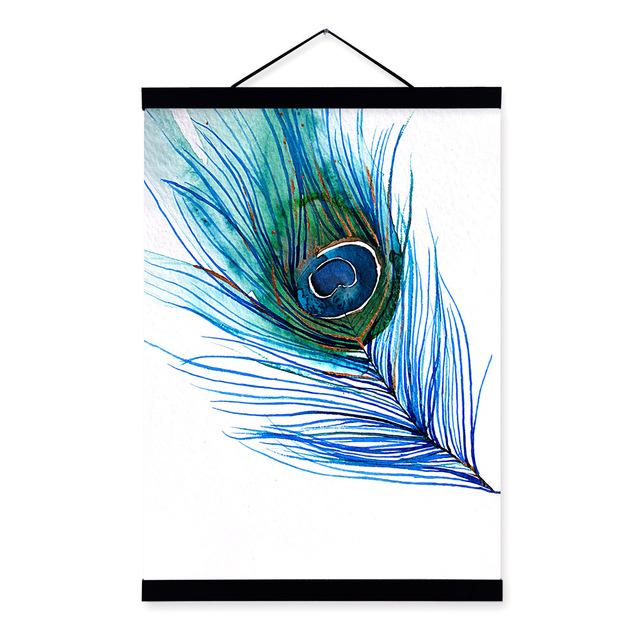640x640 Triptych Watercolor Peacock Feather A4 Poster Wooden Framed Nordic - Watercolor Peacock Feather