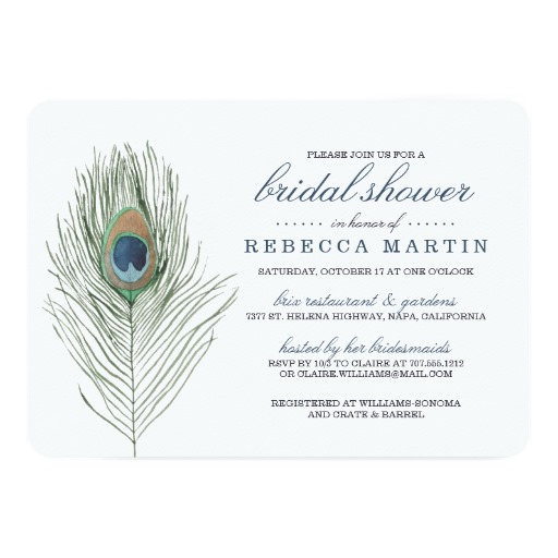 512x512 Watercolor Peacock Feather Bridal Shower Invitation Card - Watercolor Peacock Feather