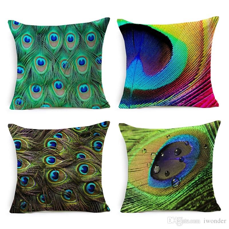 800x800 Watercolor Peacock Feather Cushion Cover Europe Style 3d Stereo - Watercolor Peacock Feather