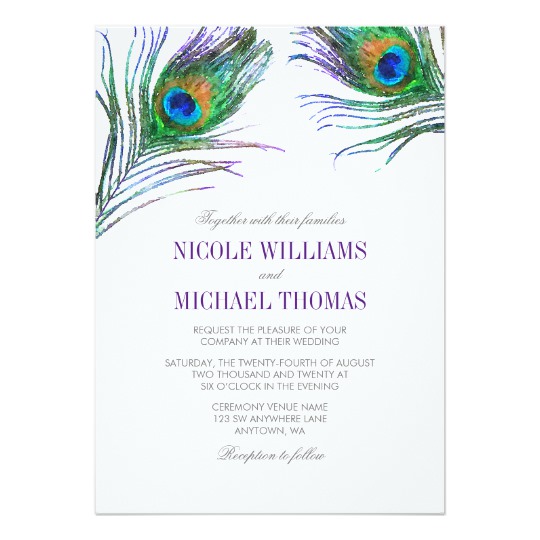 540x540 Watercolor Peacock Feather Wedding Invitation - Watercolor Peacock Feather