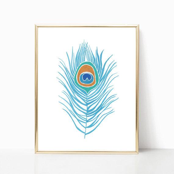 570x570 Watercolor Peacock Feather Print Download Etsy - Watercolor Peacock Feather