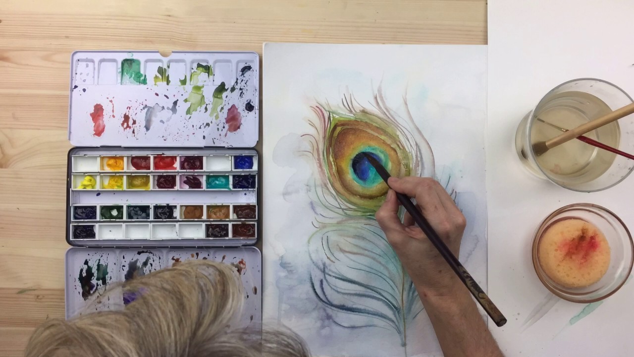 1280x720 Painting A Peacock Feather In Watercolor - Watercolor Peacock Feather