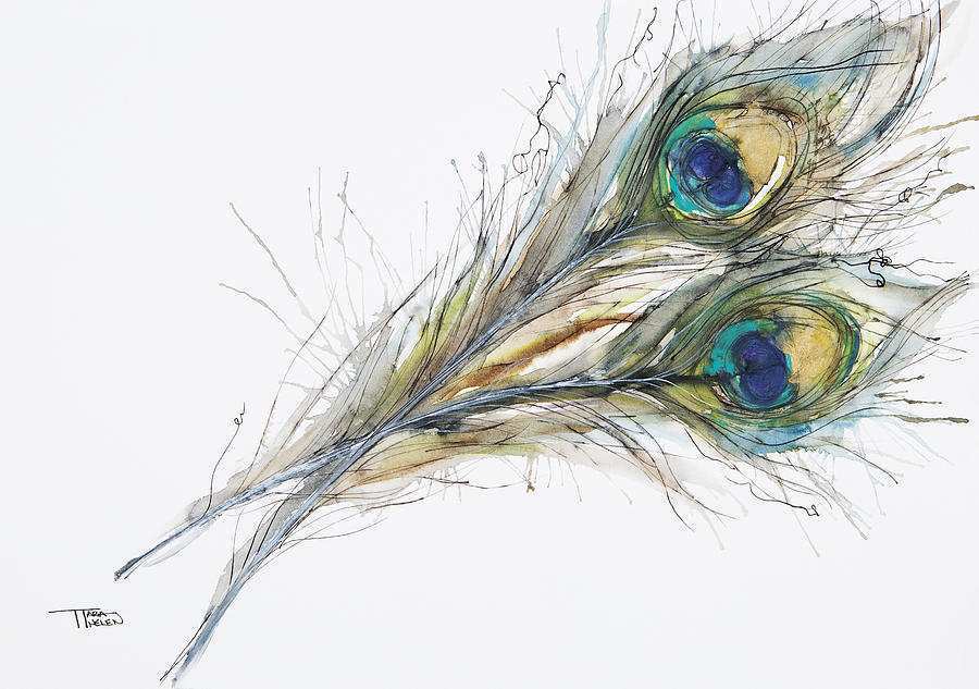 900x633 Peacock Feather Painting Unique Two Peacock Feathers Painting By - Watercolor Peacock Feather Tattoo