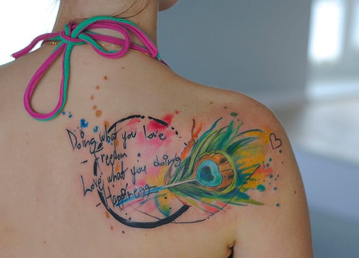 738x531 Peacock Feather Tattoo Colorful - Watercolor Peacock Feather Tattoo