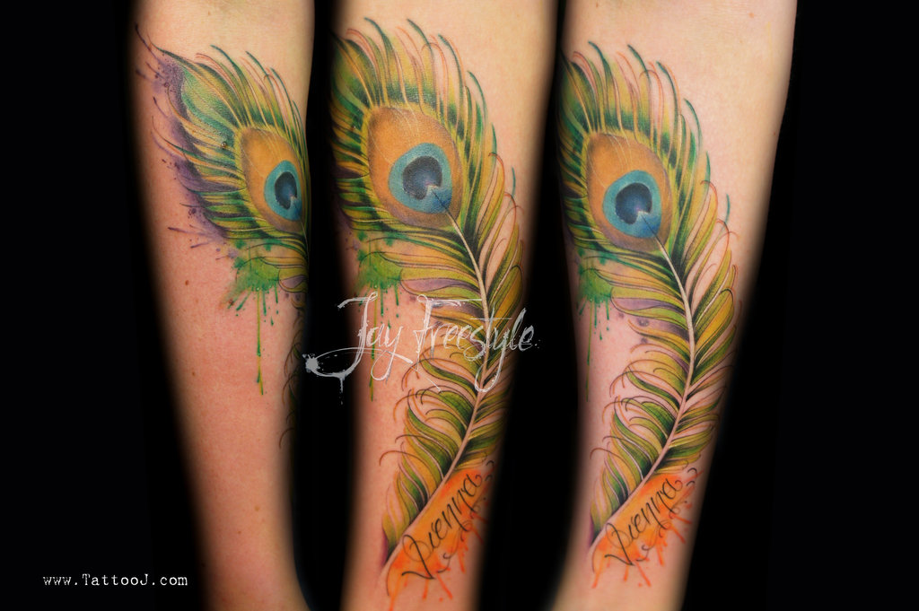 1024x681 Peacock Feather Tattoo Jay Fresstyle By Tattoo J - Watercolor Peacock Feather Tattoo
