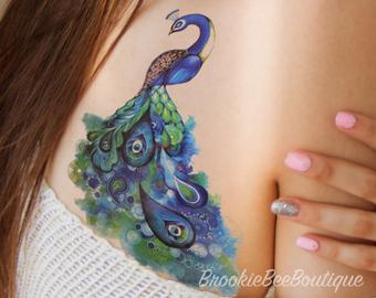 340x270 Peacock Tattoo Etsy - Watercolor Peacock Feather Tattoo