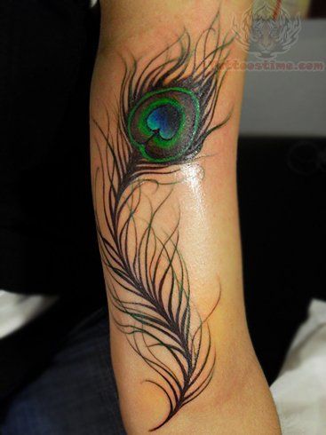 367x490 Arm Peacock Feather Tattoo Design Tats Peacock - Watercolor Peacock Feather Tattoo