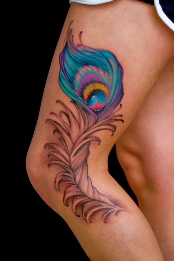 600x902 Beautiful Peacock Feather Tattoo Ideas And Their Meaning - Watercolor Peacock Feather Tattoo