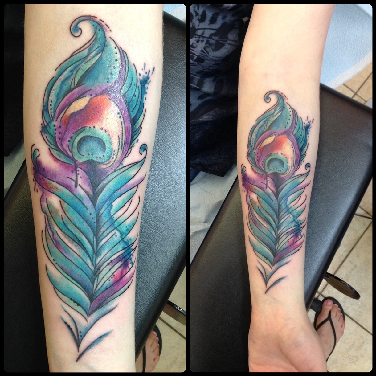 1220x1220 Best Watercolor Feather Tattoo Designs And Ideas - Watercolor Peacock Feather Tattoo
