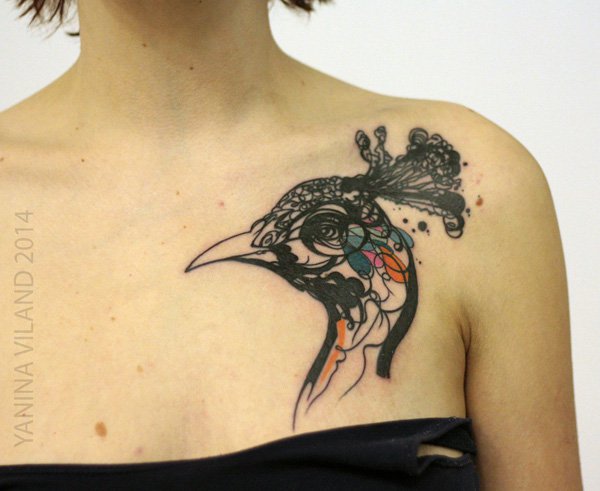 600x491 Watercolor Peacock Tattoo On Side Back Tattoo Ideas - Watercolor Peacock Tattoo