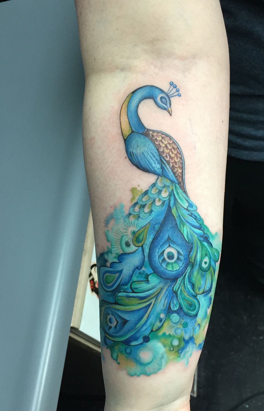 858x1334 Watercolor Peacock Tattoo Inspired By Annya Kai Peacock Tattoo - Watercolor Peacock Tattoo
