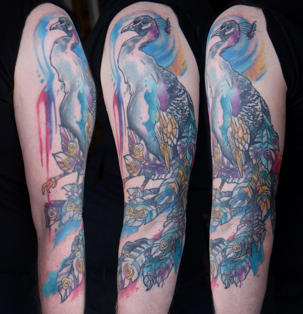 989x1024 Watercolor Peacock Tattoo Deanna Wardin - Watercolor Peacock Tattoo