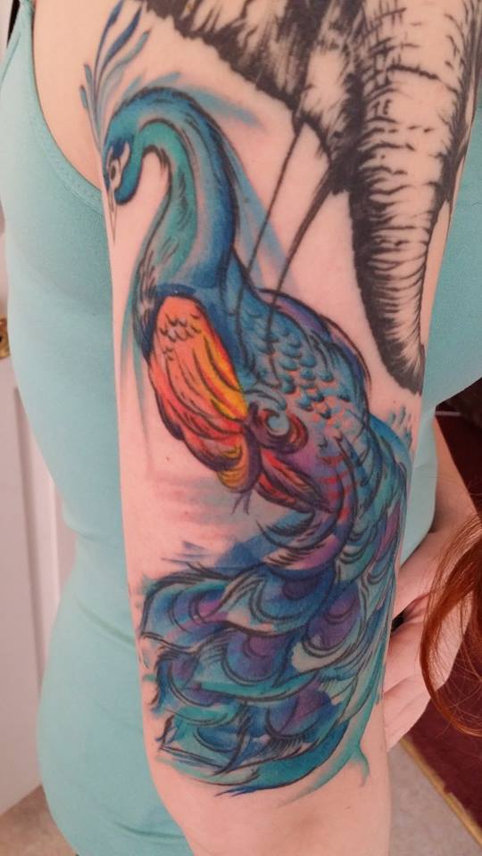 540x960 Watercolor Peacock Tattoo By Dayblush - Watercolor Peacock Tattoo