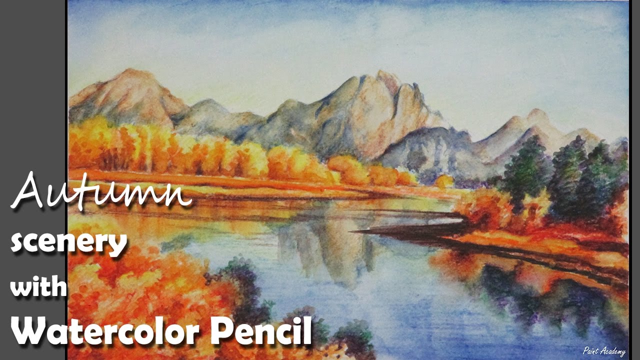 1280x720 How To Paint A Autumn Scenery With Watercolor Pencil - Watercolor Pencil Landscape