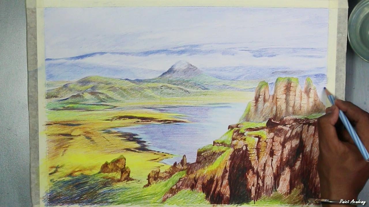 1280x720 How To Paint A Mountain Landscape In Watercolor Pencil - Watercolor Pencil Landscape