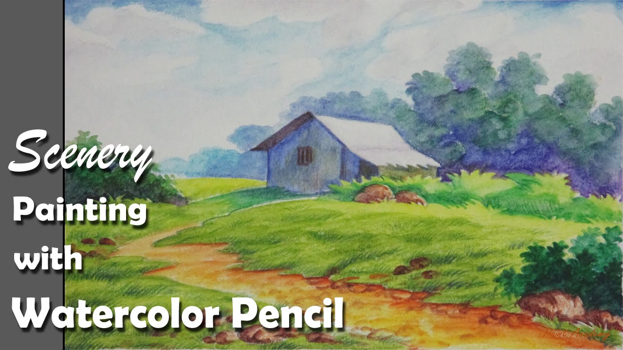 1280x720 How To Paint A Scenery With Watercolor Pencil Step By Step - Watercolor Pencil Landscape