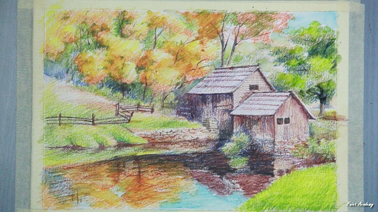 1280x720 Painting A House Landscape With Watercolor Pencil Step By Step - Watercolor Pencil Landscape