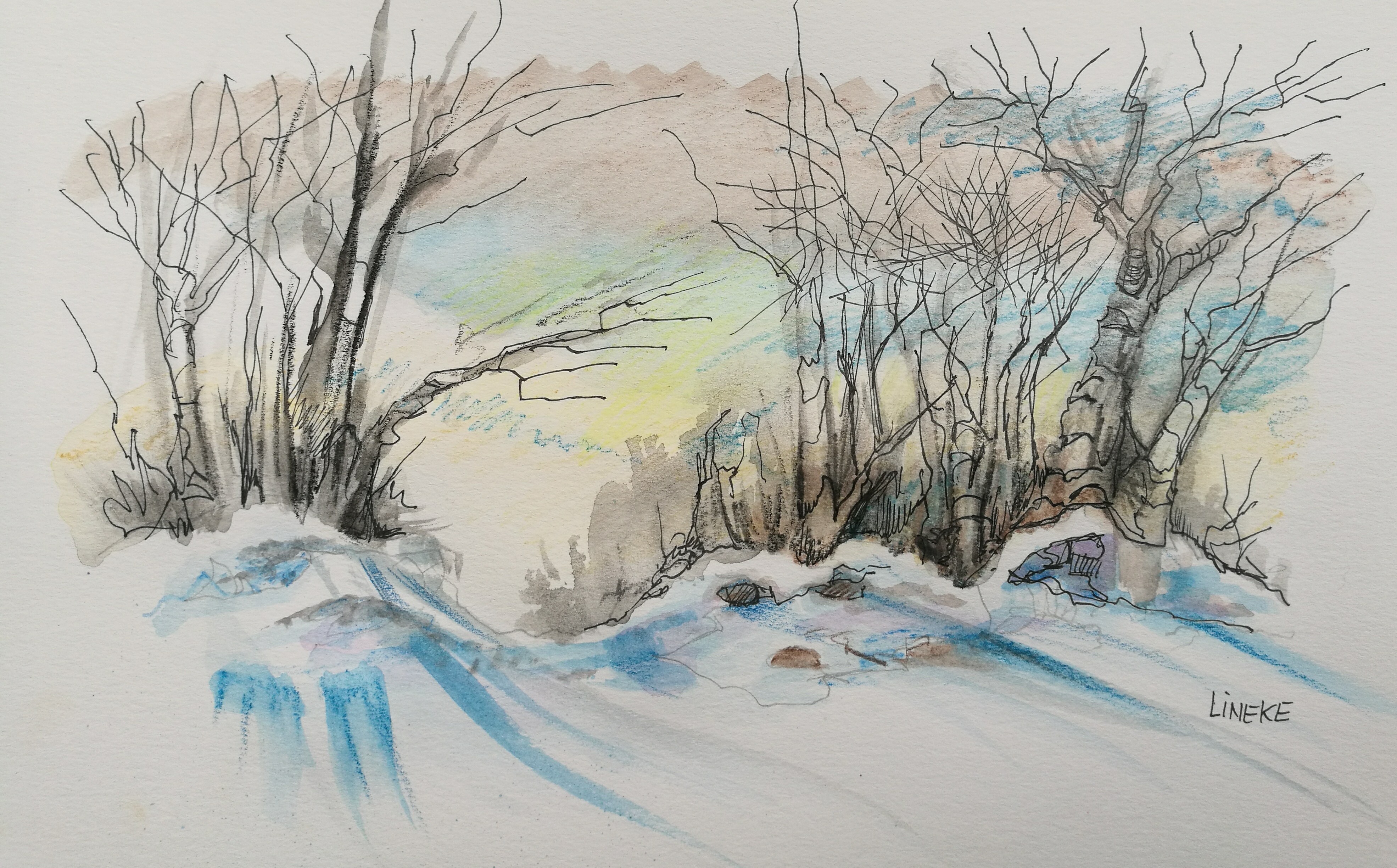 3941x2449 Water Color Pencils Refrence Winter Landscape In Aquarel - Watercolor Pencil Landscape