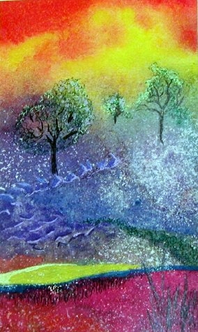 284x475 Watercolor Expressionist Landscape - Watercolor Pencil Landscape