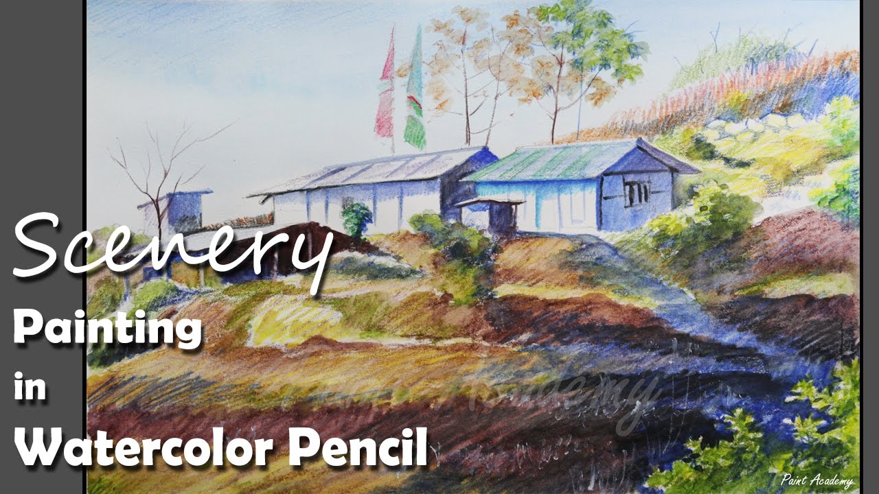 1280x720 Watercolor Pencil Painting A Mountain Landscape Speed Art - Watercolor Pencil Landscape