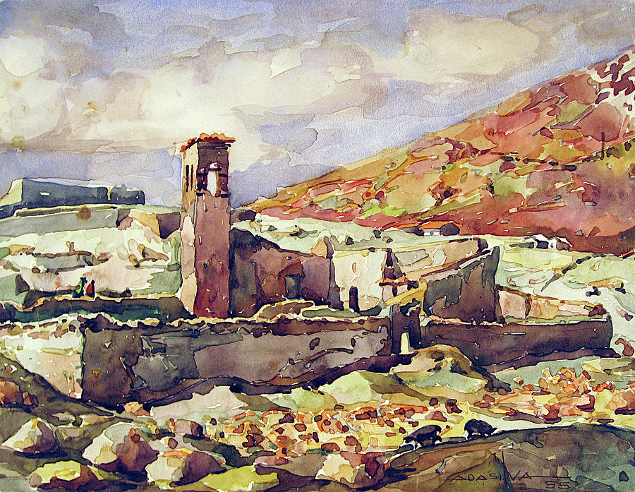 900x697 Wb1955bo001 Landscape Of Potosi 11.5x9 Painting By Alfredo Da Silva - Watercolor Pencil Landscape