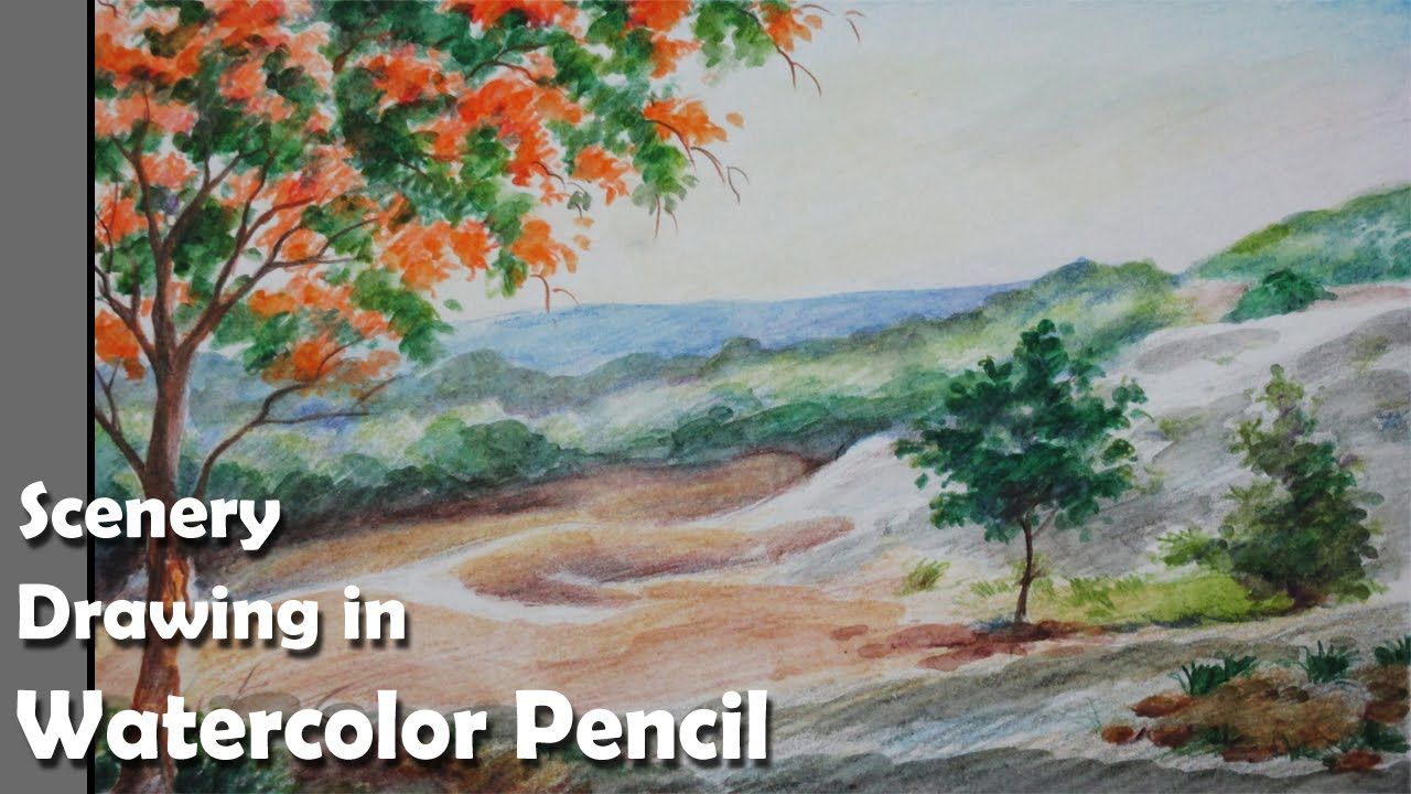 1280x720 How To Draw A Scenery In Watercolor Pencil Drawing And Painting - Watercolor Pencil Landscape