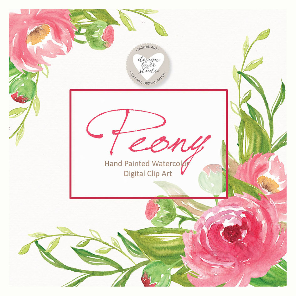945x945 Watercolor Peony Clipart, Spring Flower Clipart, Pink Floral - Watercolor Peony Clipart
