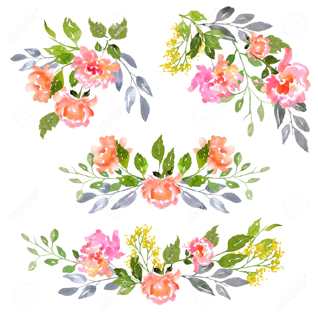 1300x1283 Floral Clip Art With Watercolor Peonies Illustration For Greeting - Watercolor Peony Clipart