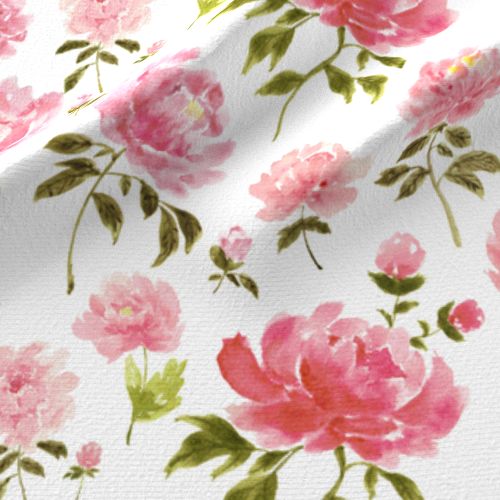 500x500 Watercolor Peonies Pink Fabric - Watercolor Peony Fabric