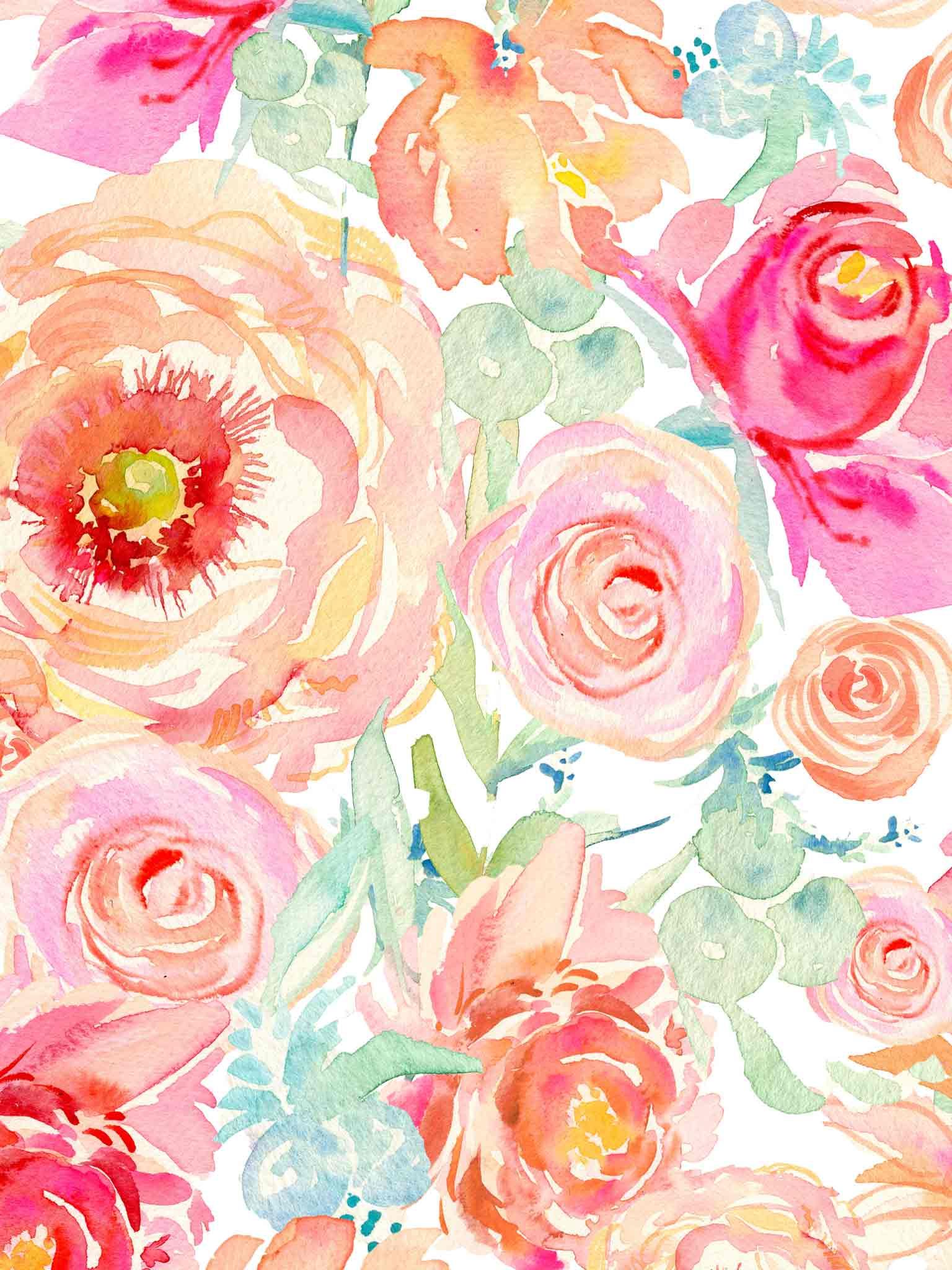 1536x2048 Watercolor Wallpaper And Lock Screen Downloadsmomental Designs - Watercolor Peony Fabric