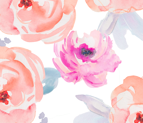 470x403 Cute Pink And Orange Watercolor Peony Flowers Fabric - Watercolor Peony Fabric