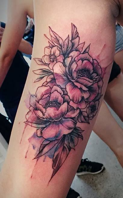 408x657 Watercolor Peony Flowers Tattoo Design For Sleeve - Watercolor Peony Tattoo
