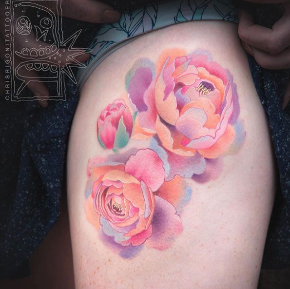 595x593 Wonderful Watercolor Tattoos For Women Peony, Watercolor And - Watercolor Peony Tattoo