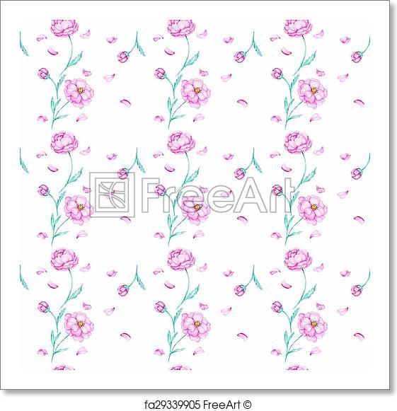 561x581 Free Art Print Of White Pattern With Watercolor Peony. Seamless - Watercolor Peony Wallpaper